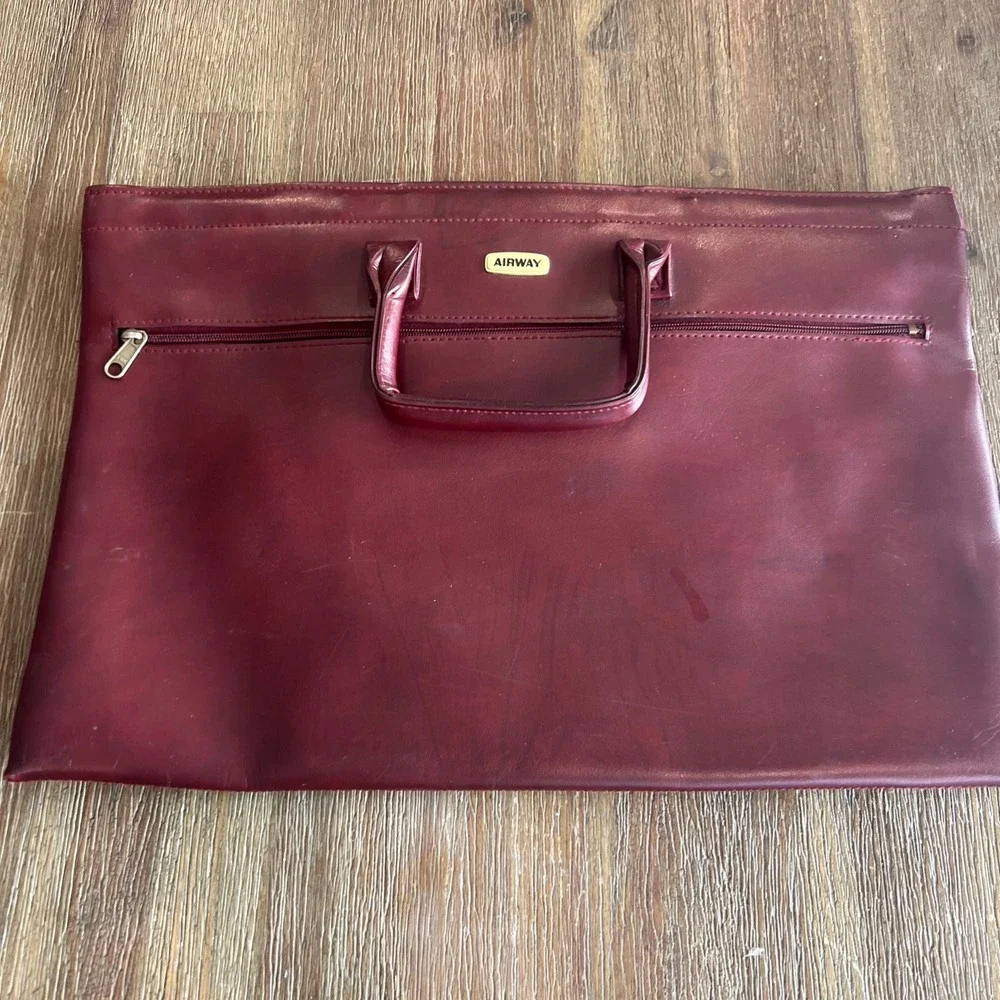 Airway Vintage Burgundy Faux Leather Slim Portfolio Briefcase Document Bag
